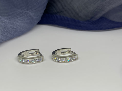 925 Silver White Stone Hoop Earrings