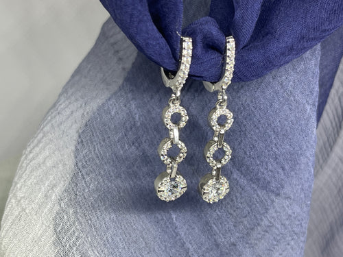 925 Silver Transparent Gems Hanging Hoop Earrings