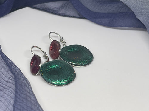 Ikita Paris Green and Dark Pink Enamel Earrings